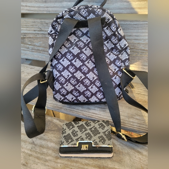 Juicy Couture Mini Backpack Purse And Wallet Black Status Gothic Stripe - Picture 5 of 6